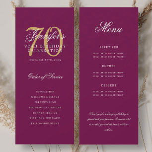 Convite Programa Elegante de 70 anos Dourado Magenta Menu+