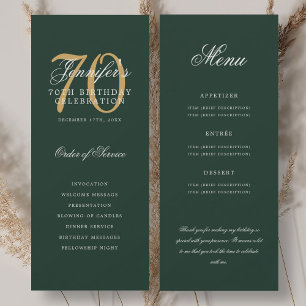Convite Programa Elegante de 70 anos Dourado Verde Menu+Ag
