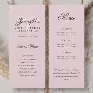 Convite Programa Elegante de 70 anos Rosa Bege Menu+Agrade