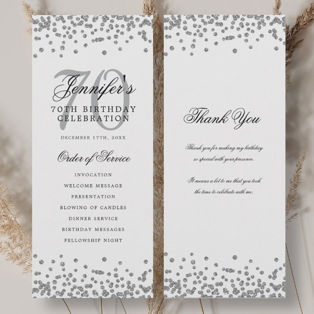 Convite Programa Elegante de Aniversário de 70, Obrigado S (Elegant 70th Birthday Program Thank You Silver)