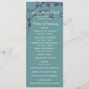 Convite Programa Elegante de Casamento Floral de Púrpura