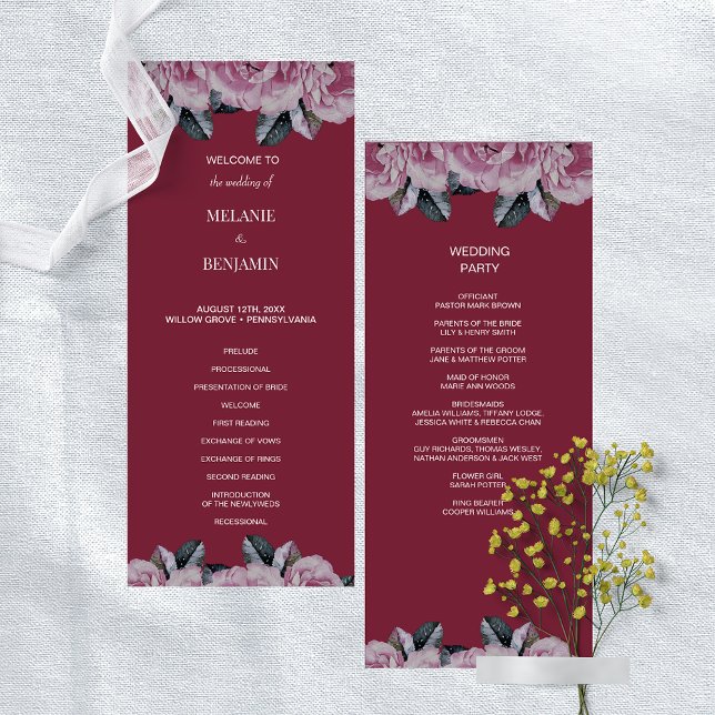 Convite Programa Elegante de Casamento Romântico-Rosa-Rosa (Elegant Rose Pink Romantic Floral Wedding Program)