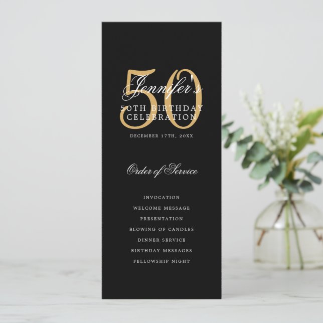 Convite Programa Elegante de Festa de aniversário 50º Dour (Em pé/Frente)