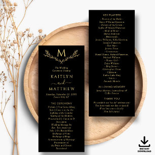Convite Programa Elegante Monograma Wreath Wedding