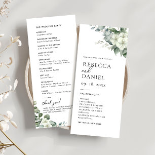 Convite Programa Elegante Simples Eucalyptus & White Weddi