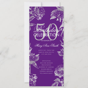 Convite Programa Floral 50º Aniversário Menu Silver Purple