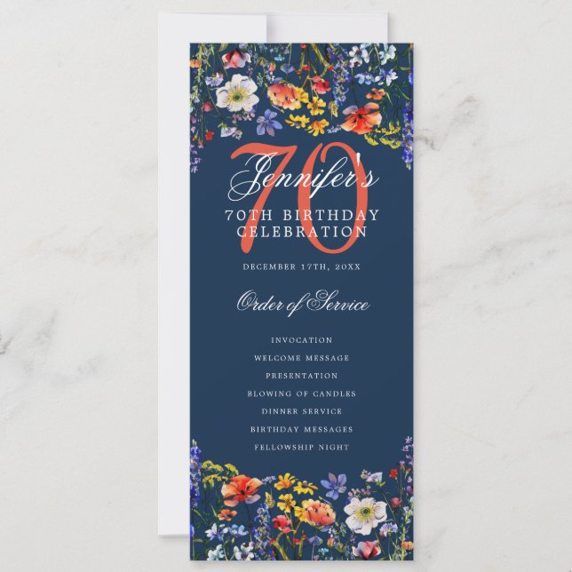 Convite Programa Floral 70 Birthday - Obrigado Marinho (Frente)