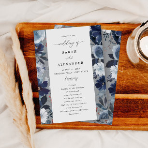 Convite Programa Floral de Casamento Azul e Marinho - Cinz