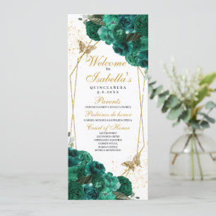 Convite Programa Floral Quinceanera Emerald Green