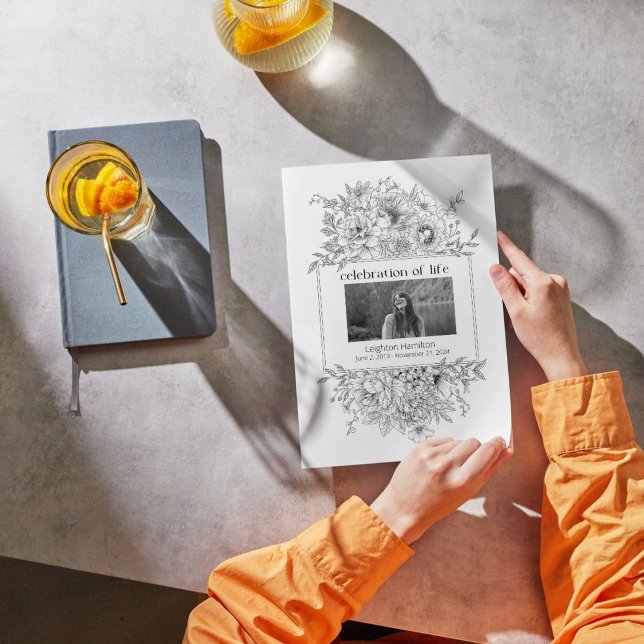 Convite Programa Funeral de Colagem de Fotos Florais da Li (Criador carregado)