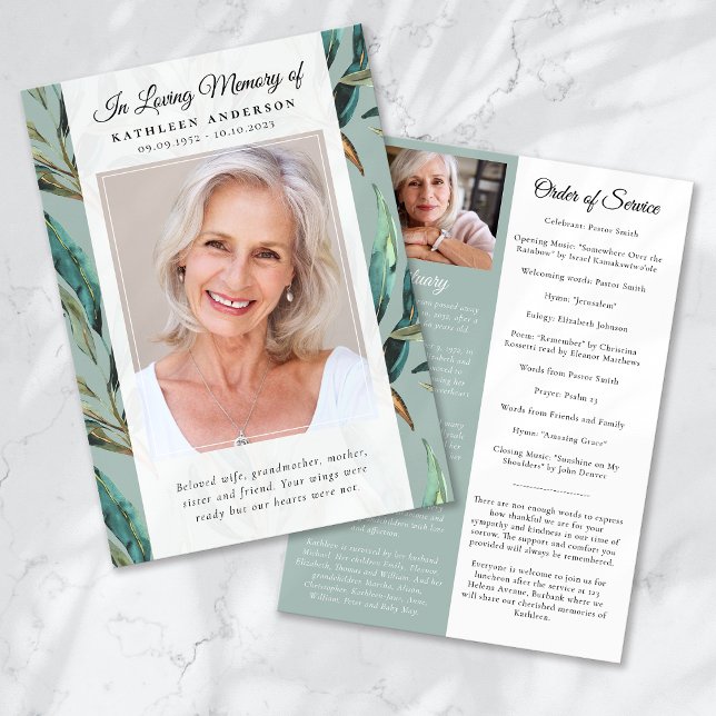 Convite Programa Funeral de Foto do Padrão Elegante Eucaly (Criador carregado)