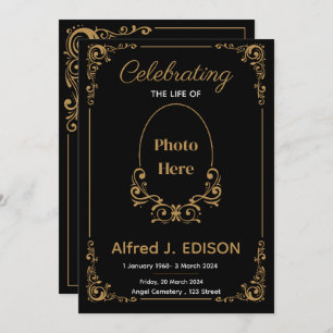 Convite Programa Funeral Negro ouro, Memorial Funeral