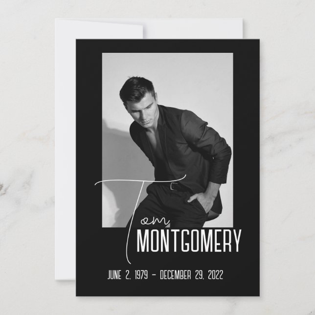 Convite Programa Funeral Simples de Foto Preta (Frente)