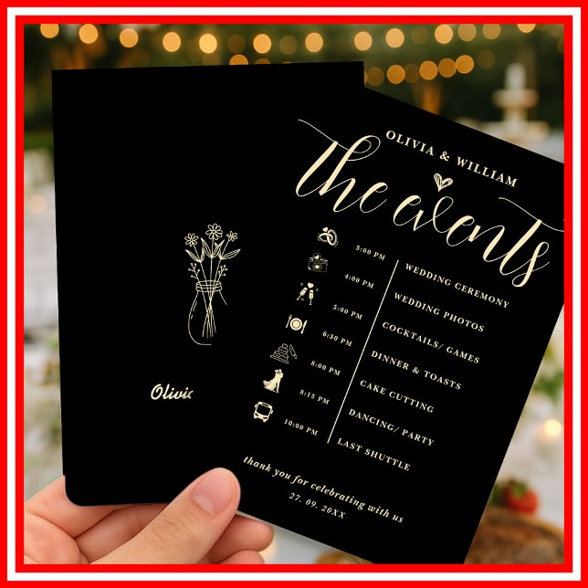 Convite Programa Manteiga Yellow Wedding Order of Events (Criador carregado)