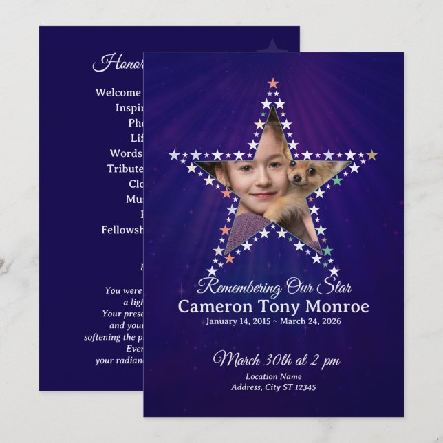 Convite Programa Memorial Temático das Estrelas com 1 Foto (Frente/Verso)