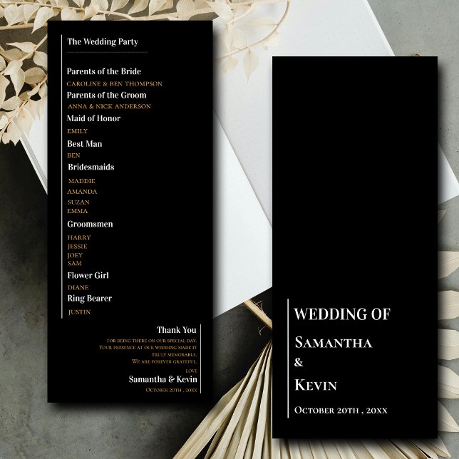 Convite Programa Minimalista de Casamento Clássico Branco  (Minimalist Black White Classic Wedding Program)