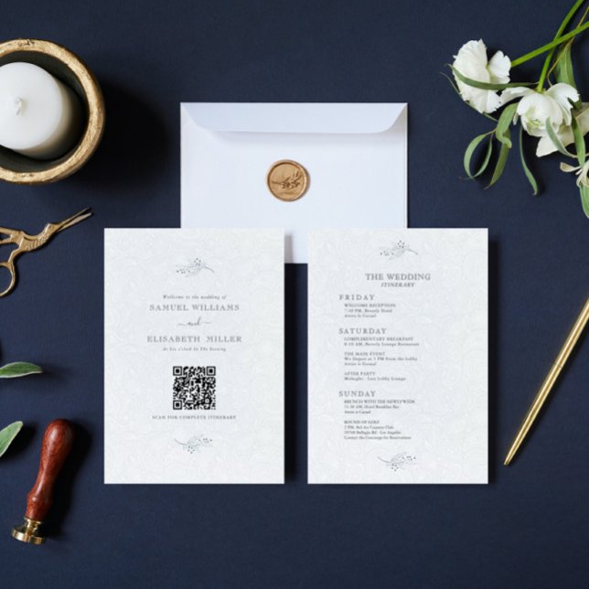 Convite Programa Mínimo de Paisley Branco Preto em Plush (Criador carregado)