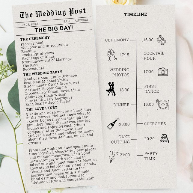 Convite Programa Nostalgic Newspaper Weding (News Paper Wedding Program)