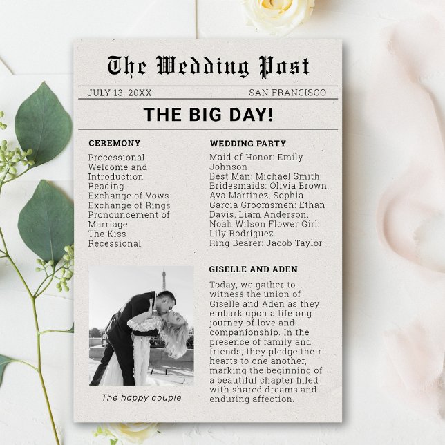 Convite Programa Nostalgic Newspaper Weding (Newspaper Wedding Program)