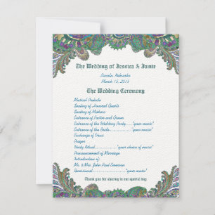 Convite Programa Paisley Peacock Colors Wedding