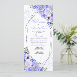 Convite Programa Perwinkle Blue Floral Quinceanera
