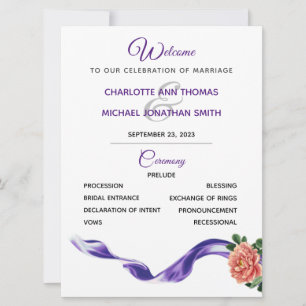 Convite Programa Real de Casamento de Fita Roxa