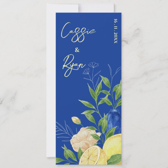 Convite Programa Rustic Blue Floral Lemon Summer Wedment (Frente)