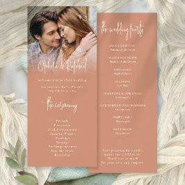 Convite Programa Rustic Photo Overlay Terracotta Wedding