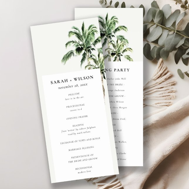 Convite Programa Rustic Tropical Beach Palm Trees Weding P (Criador carregado)