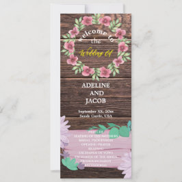 Convite Programa Rustic Wooden floral Script Wedding