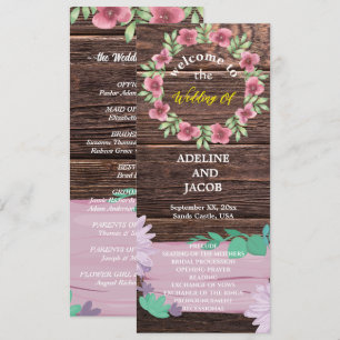 Convite Programa Rustic Wooden floral Script Wedding