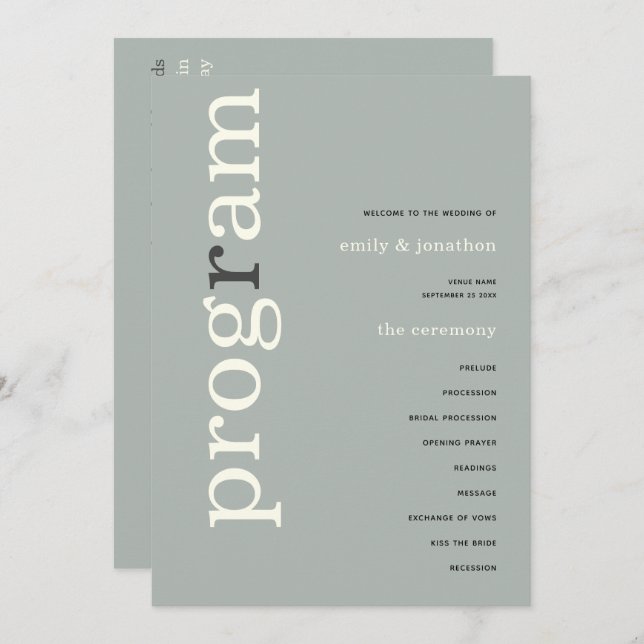 Convite Programa Simples de Casamento de Texto de Marfim (Frente/Verso)