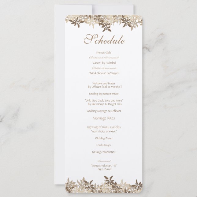 Convite Programação floral estilizado das folhas de Tan e (Verso)