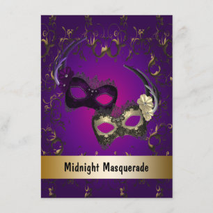 Convite Prom de Máscara de Ouro Roxo