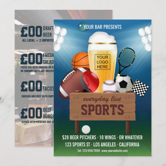Convite Promoção de Menu de Evento em Bar de Esportes adic (Frente/Verso)