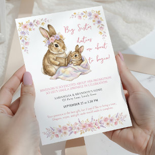Convite Promovida a Irmã Mais Velha Coelhinho Floral Baby