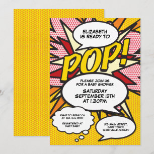 Convite Pronta para Estourar Chuveiro de Bebê de Quadrinho