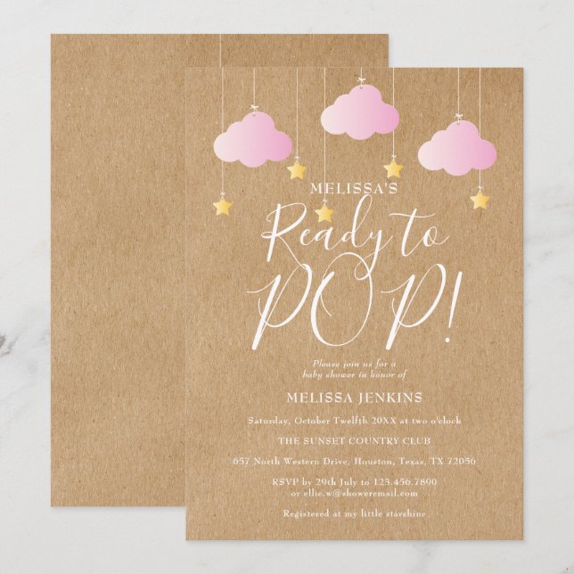 Convite Pronta para Estourar Twinkle Twinkle Baby Shower R (Frente/Verso)