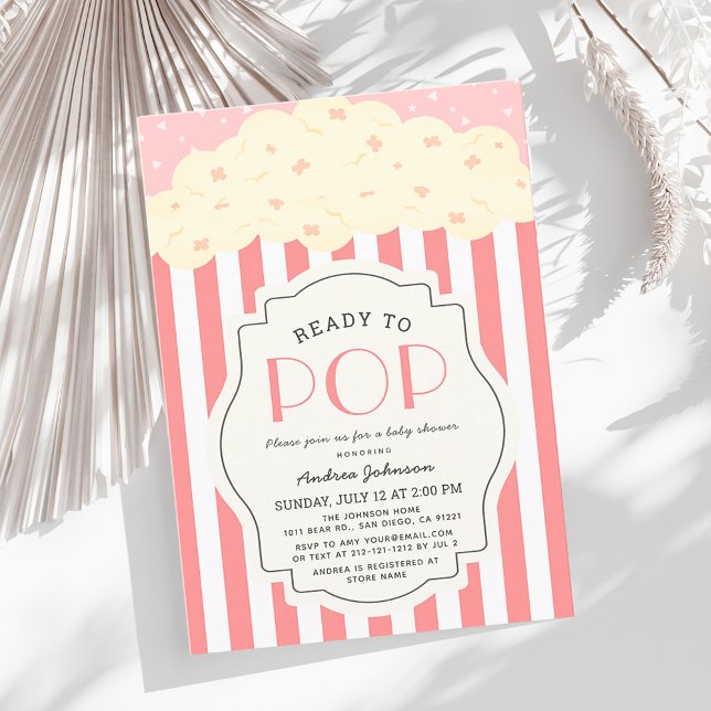 Convite Pronta para Pop Pocorn Rosa Stripe Chá de fraldas (Criador carregado)