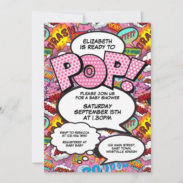 Convite Pronto para Chá de fraldas Rosa Moderno (Frente)