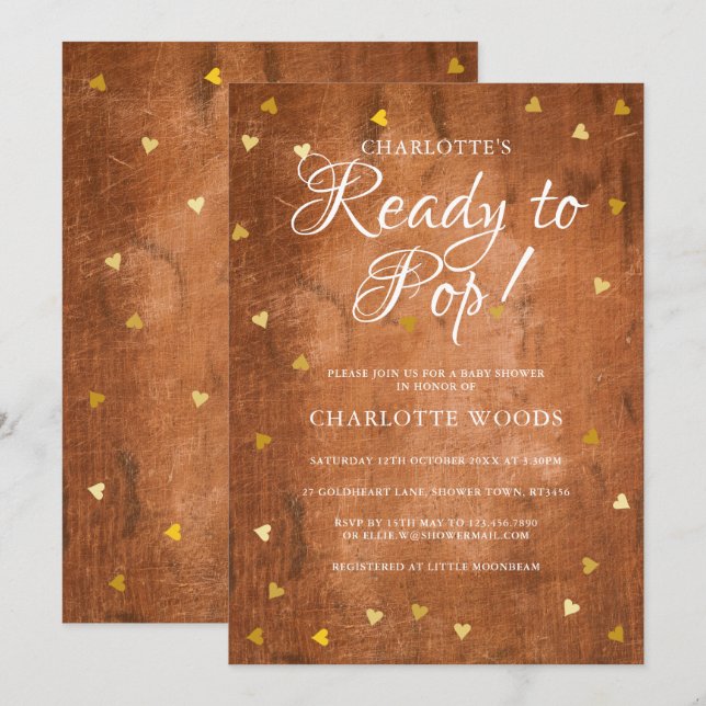 Convite Pronto para Chuveiro de Bebê Corações Dourados Mad (Frente/Verso)