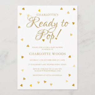 Convite Pronto para Estourar Corações de Ouro Baby Shower 
