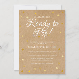 Convite Pronto Para Estourar Corações de Ouro Baby Shower