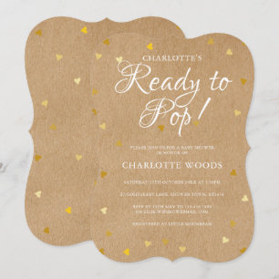 Convite Pronto Para Estourar Corações Dourados Chá de Bebê