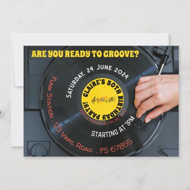 Convite Pronto para Groove Música Vinil Retro 60 70 (Frente)
