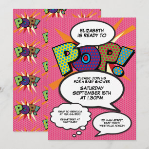 Convite Pronto para o Pop Chá de fraldas de Garota Rosa M