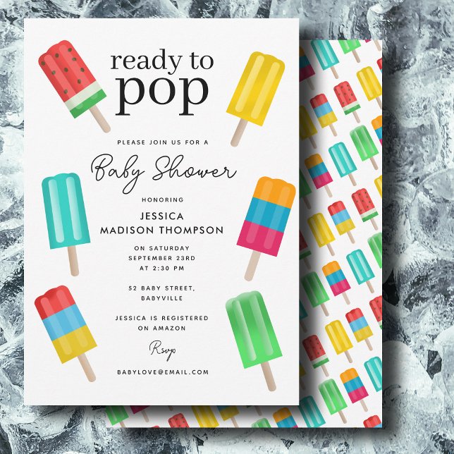 Convite Pronto para o Verão de Sorvete Chuvinha de Bebê (Ready to Pop Summer Ice Cream Baby Shower Invitation)