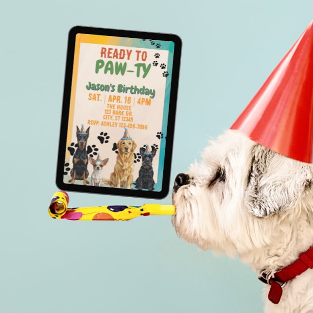 Convite Pronto para PAW-TI, cães de festa, aniversário (Criador carregado)