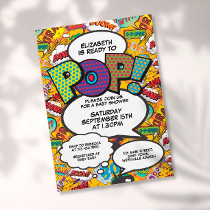 Convite Pronto para Pop Chá de fraldas Comic Book Modern