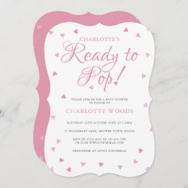 Convite Pronto Para Pop Corações Cor-De-Rosa Chá de fralda